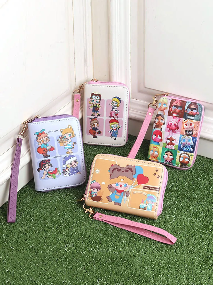 POP MART Inspired Multi-Character Coin Purse for Kids – Cute Molly, Crybaby, Hirono, Dimoo & Skullpanda Print Wristlet Wallet with Handle, Portable Mini Pouch for Girls, Boys & Collectors